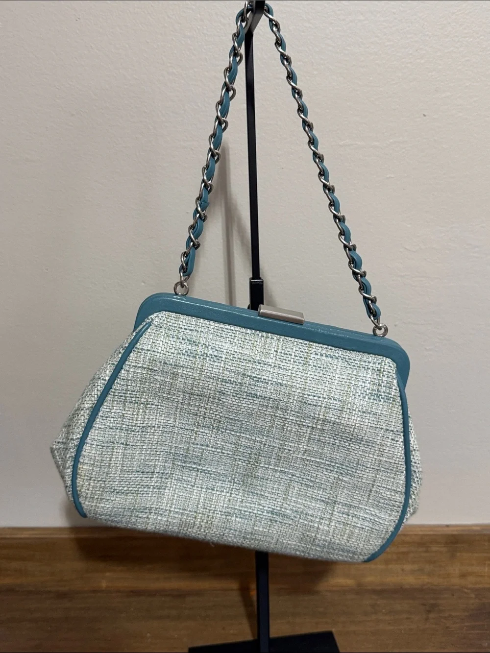 Ann Taylor Vintage Inspired Blue Woven Frame Shoulder Bag Chain Str